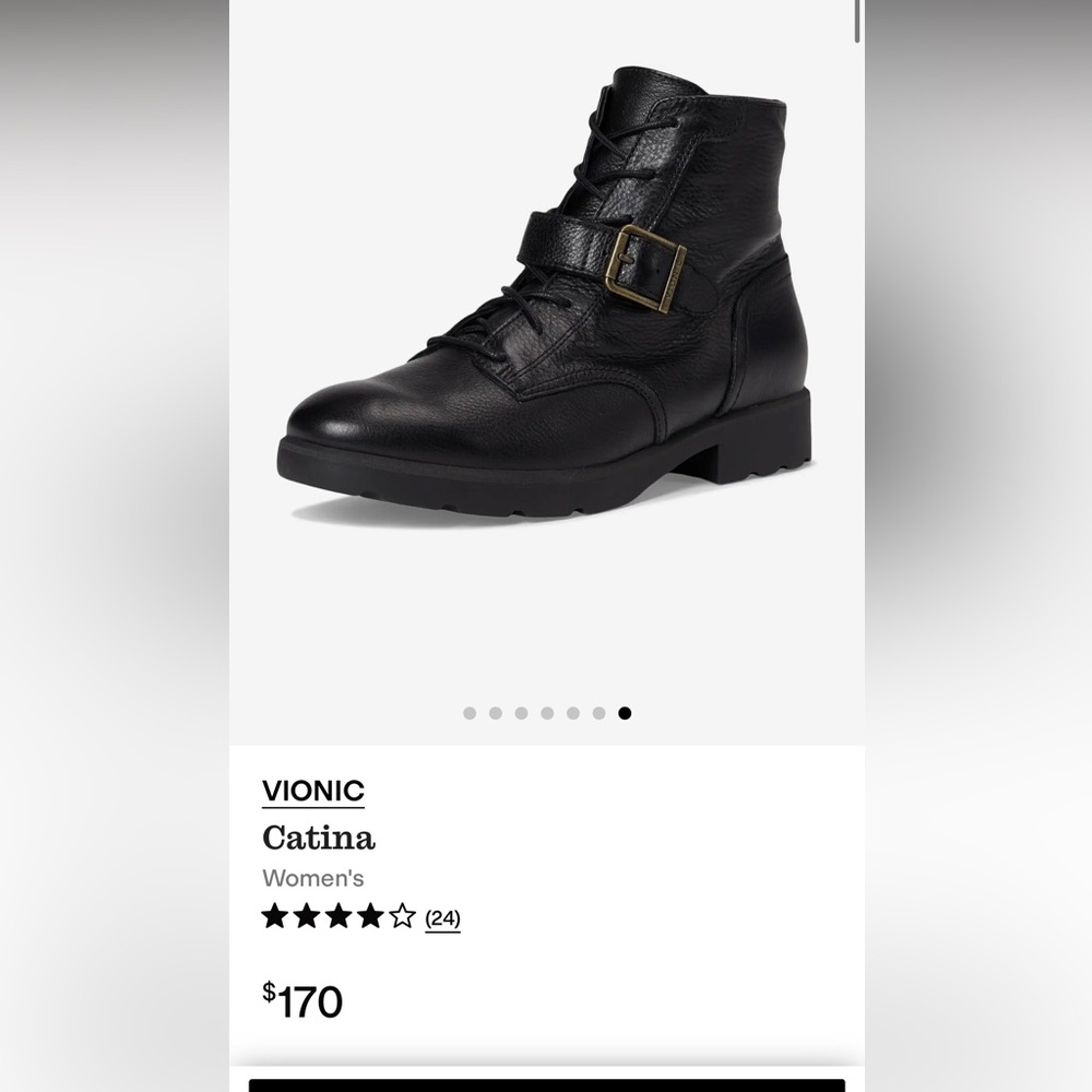 Vionic Black Leather Lace-Up Ankle Boot with Buckle